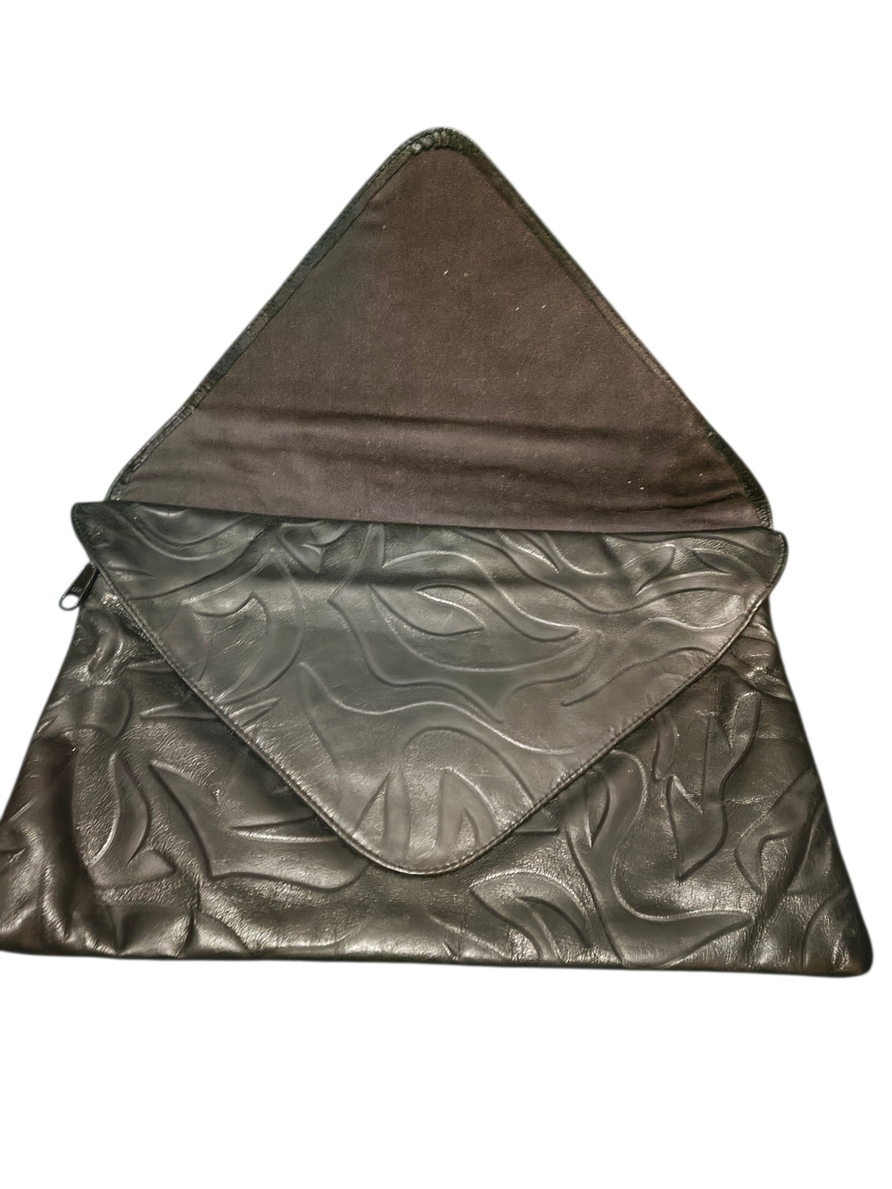 Vintage Embossed LEATHER Black Envelope Clutch - Picture 3 of 7